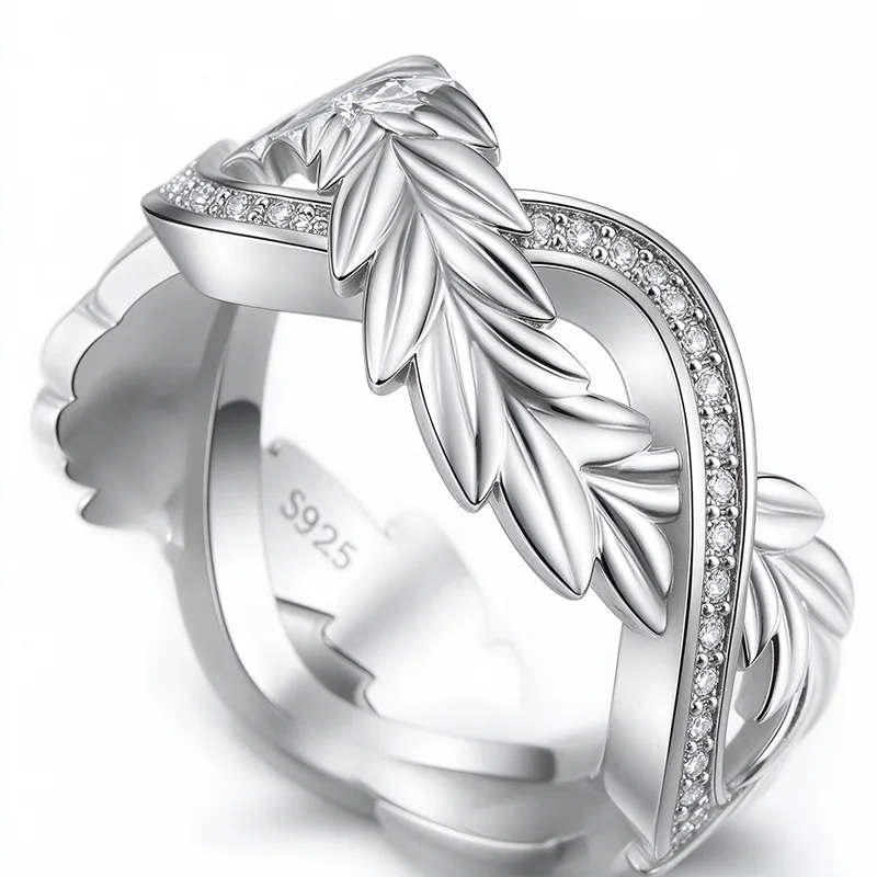 New Fashion Feather Rotation Real 925 Sterling Silver Rings Fast Shipping Ring Austrian Crystals Dropshipping High Quality