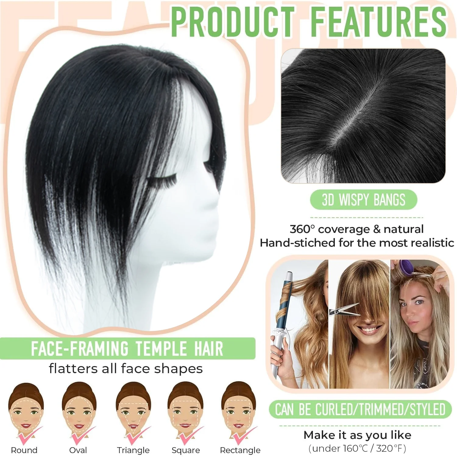 25cm Full Cover Human Hair Piece 3 Clips Design 7x11cm Base 360 Degree Wrap Around Topper 30G for Gray Hair Concealment And Hair Volume Upgrade