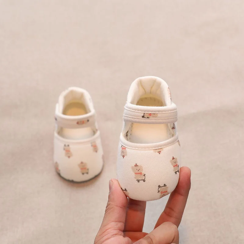 Baby Boys Girls Crib Shoes Cute Bear Print Infant First Walking Shoes Non-Skid Sneakers