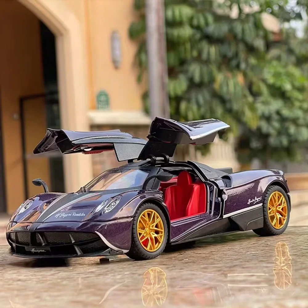 1:18 Pagani Huayra Toy Alloy Sport Cars Miniature Models with Sound Light Supercar Wheel Pull Back Vehicle Boys Decoration Gifts