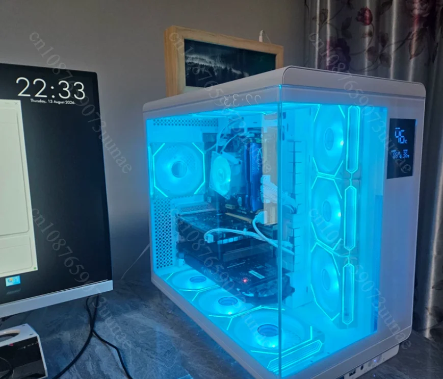 CH1+ White ATX PC Case Panoramic View Tempered Glass Gaming Chassis with Digital Display Supports 360mm Water Cooling