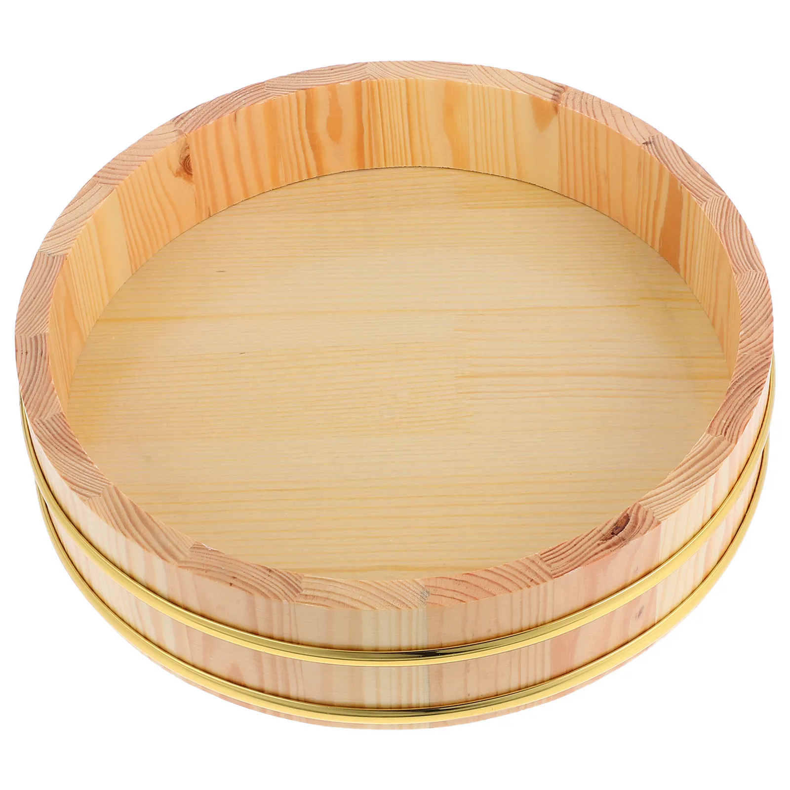 Sushi Rice Mixing Tub Wooden Hangiri 26Cm Traditional Japanese Sushi Oke with Gold Edge for Restaurant Home Use Rice Mixing Bowl