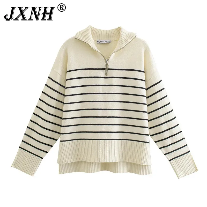 

Fashionable And Minimalist Long Sleeved Striped Hem 2024 Autumn/winter New Women's Split Knit Sweater Casual Top For Women