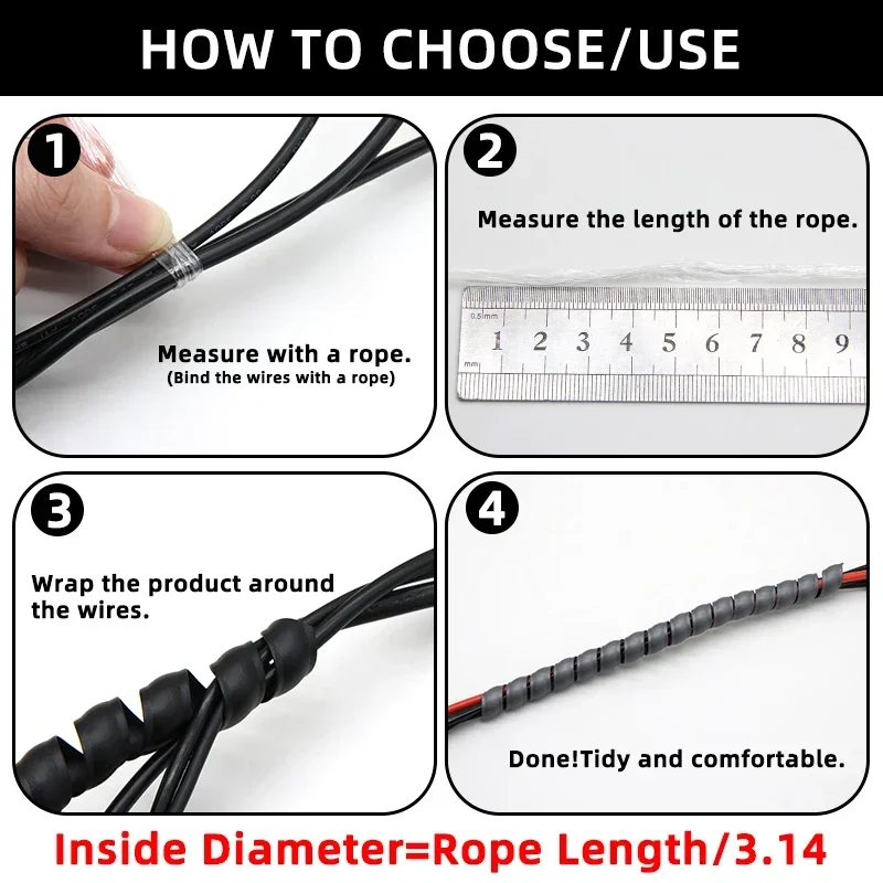 1/3/5M 8mm~35mm Spiral Wrap Winding Tube, Flexible Wire Protector Sleeve Cover, Line Organizer Protection Pipe