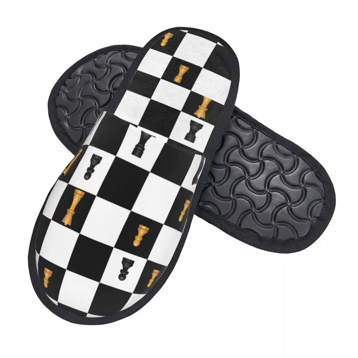 Custom Power Play Chess Game Soft Memory Foam House Slippers Women Chess Lover Piece Comfy Warm Anti-Skid Slipper