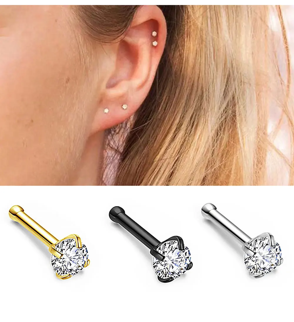 Stainless Steel Sexy Cubic Zircon Steptum Nose Stud Nose Stud Hooks Bar Pin Nose Rings Ear Cuff Body Piercing Women Jewellery