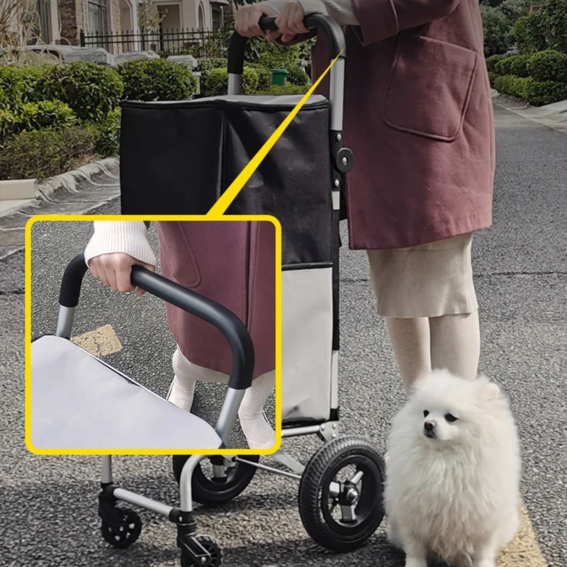 Imagem -05 - Grande Capacidade Portátil do Carrinho de Bagagem do Bolsa de Compras Que Dobra o Trole da Mercearia com 20cm Rodas Grandes de Borracha Infláveis Que Carregam 50kg