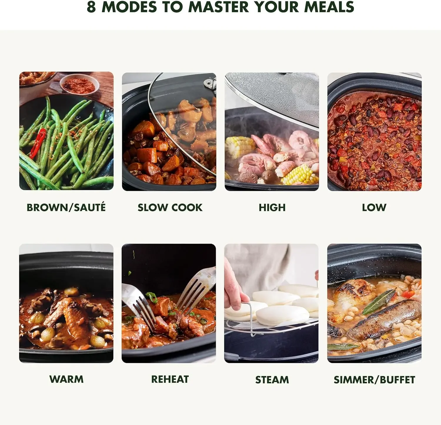 Elite 8 - in -1 Programmable 6QT Electric Slow Cooker, Dishwasher Safe Lid & Removable Crock, PFAS-Free Healthy Ceramic Nonstick