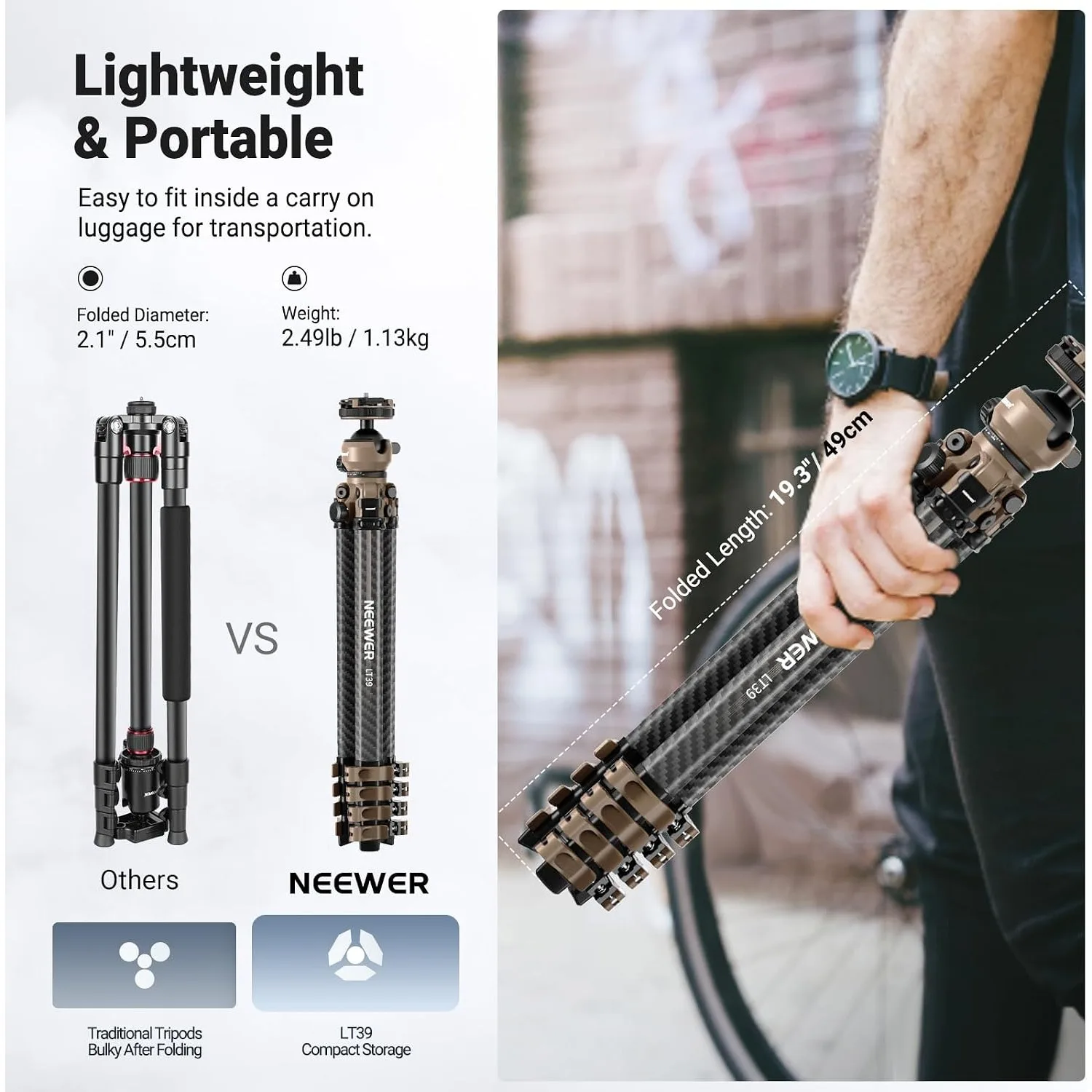 NEEWER LITETRIP Carbon Fiber Travel Tripod, 62.4