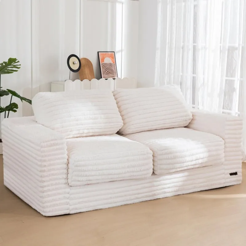 Bean Bag Chair, Two-Seat Bean Bag Sofa with Pillows and Armrests for Adults, Upholstered Loveseat Floor Sofa Couch Fluffy Chair