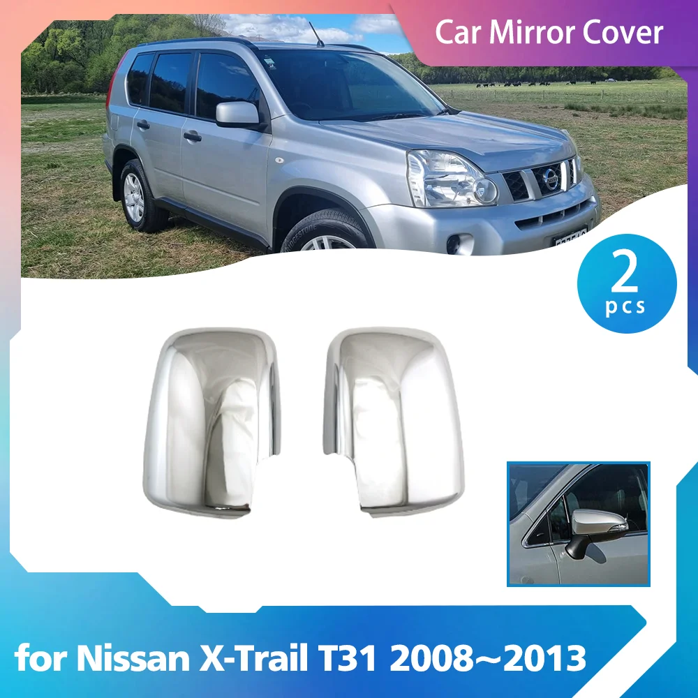 

2pcs Car Mirror Cover for Nissan X-Trail T31 2008~2013 Chrome Carbon Fiber Black Rearview Mirro Trim Cover Sticker Accessories