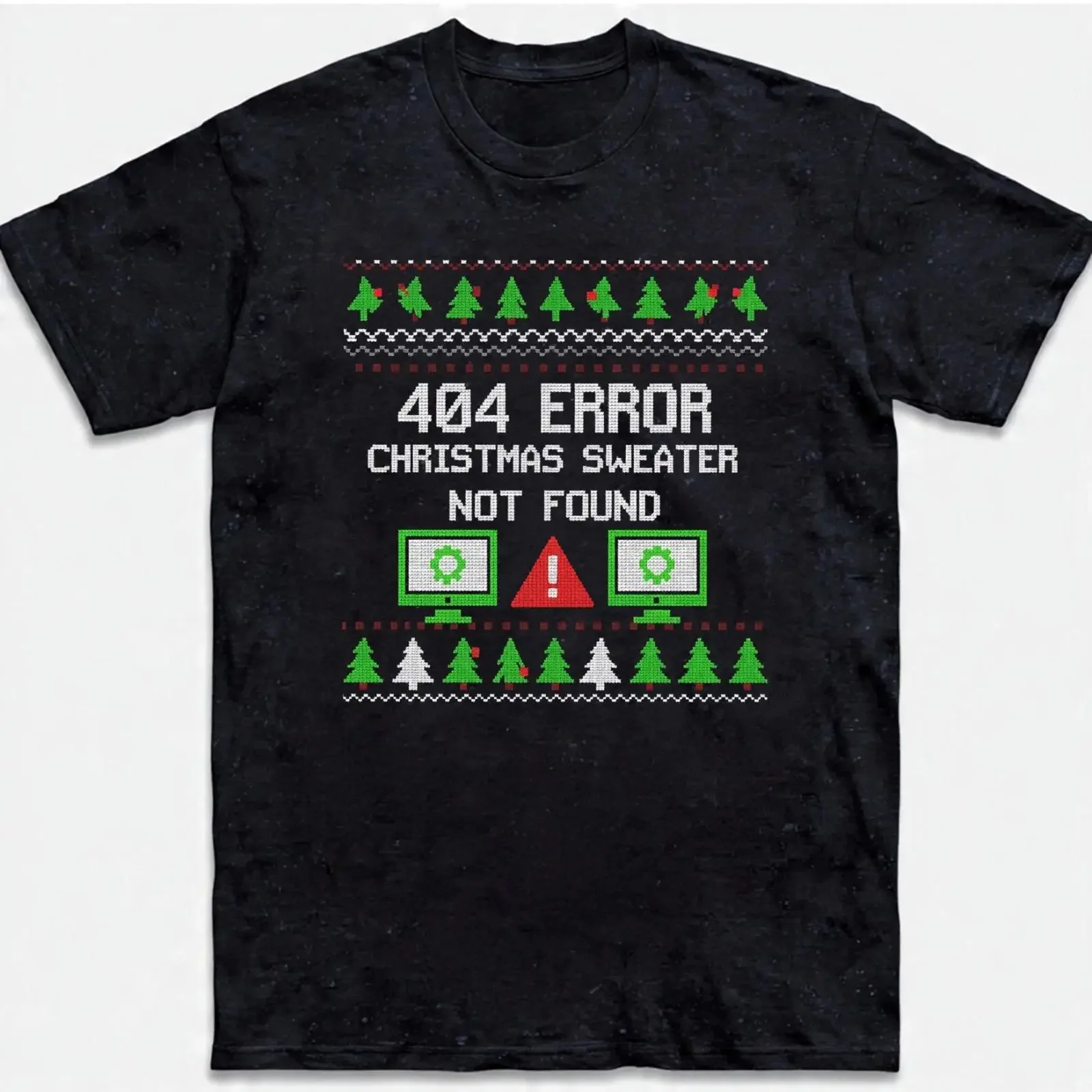 404 Error Christmas Sweater Not Found T Shirt Funny IT Programmer Tech vintage Washed Unisex Slightly Top For Everyday Wear