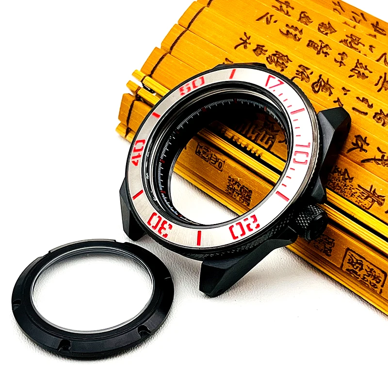 

45mm Black Seiko SRPF Samurai King Watch Case fits NH35 NH36 7S26 Movement Transparent Case Back 20ATM Sapphire Glass NH35 Cases