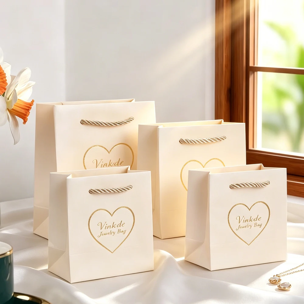 

20/50/100Pcs Jewelry Paper Tote Handle Bag Earrings Bracelet Rings Cosmetic Shopping Small Gift Packaging Bags Personalized Logo