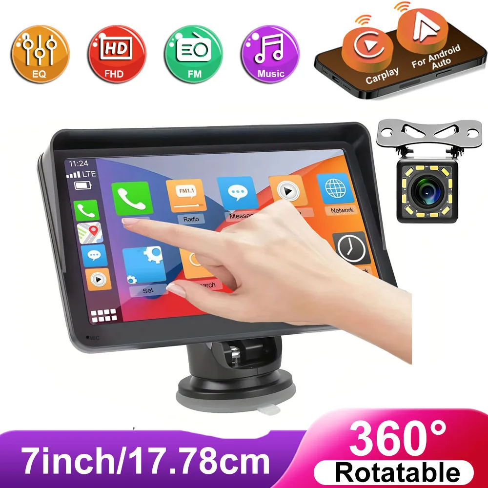 7Inch CarPlay Android Auto Car Radio Multimedia Video Player Portable Touch Screen With USB AUX For Rear View Camera
