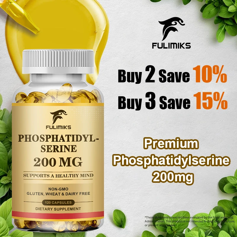 Phosphatidylserine Capsules 200mg, Natural Nerve Support, Enhances Brain Function, Memory, Concentration, Focus, Reaction Speed