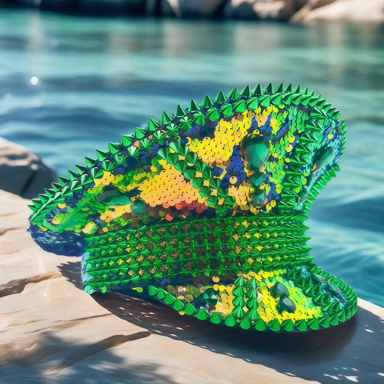 HongLuan Cappello da capitano con anello in pelle laser giallo con strass e berretti militari per donna, accessori per festival rave e berretto da festa da uomo