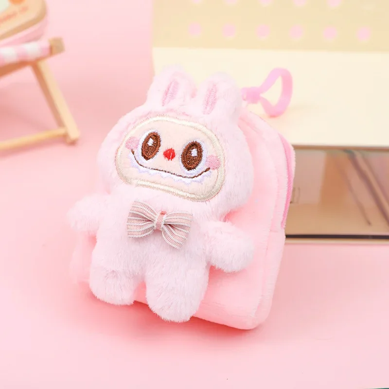 Kawaii Peluche Bambola Labubu Portamonete Carino Labubu Borsa per auricolari portatile Zaino di moda Ciondolo Peluche Regali per le vacanze per bambini