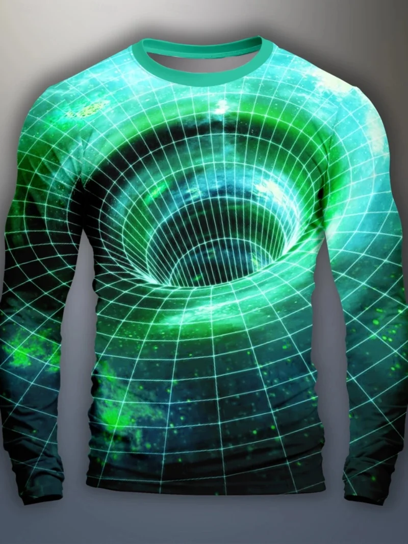 3D Printed Visual Geometry Pattern T Shirt For Men Spring Autumn Casual Long Sleeves Round Neck Tops T-Shirts New In Mens Tees