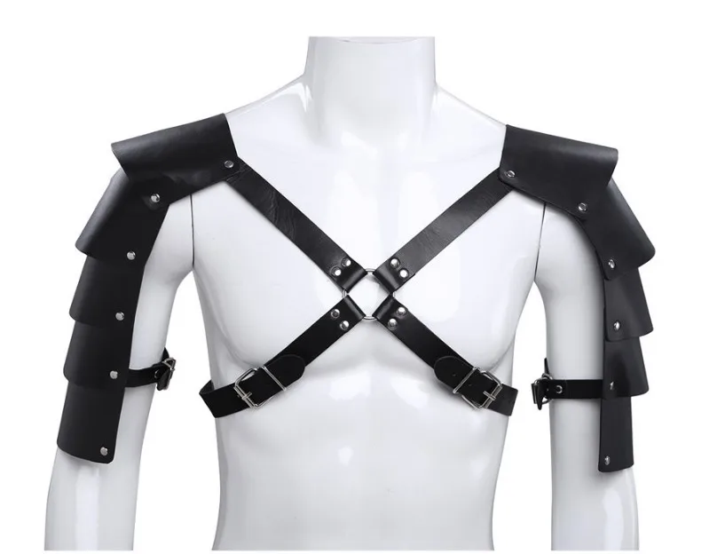 

Fetish Men Leather Shoulder Harness Strap Adjustable Gothic Body Bondage Cage Chest Harness Belts Rave Gay Costumes for