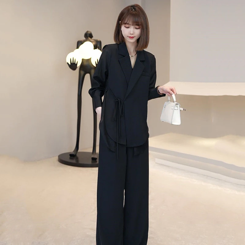 2023 New Summer Fashion Suit Style Jacket Tops + Long Pants Women's Two-Piece Casual Elegant Middle-aged Slim Female Sets E798