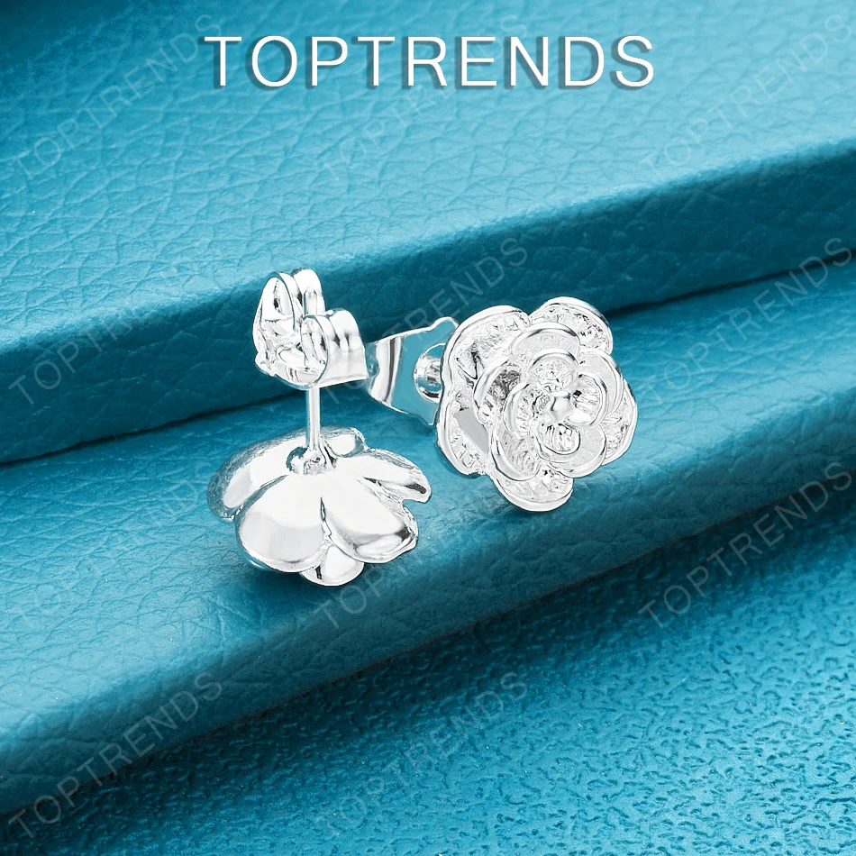High-Quality 925 Sterling Silver Flower Stud Earrings Luxury Elegant Ideal Gift For Women Engagement Party Beautiful Jewelry