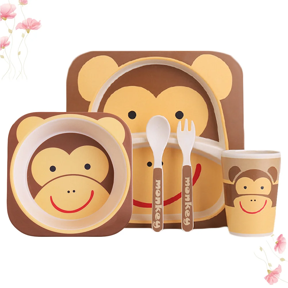 

1Set Children Tableware Monkey Pattern Flatware Portable Lightweight Kids Dinnerware Kit for Everyday Travel Picnic