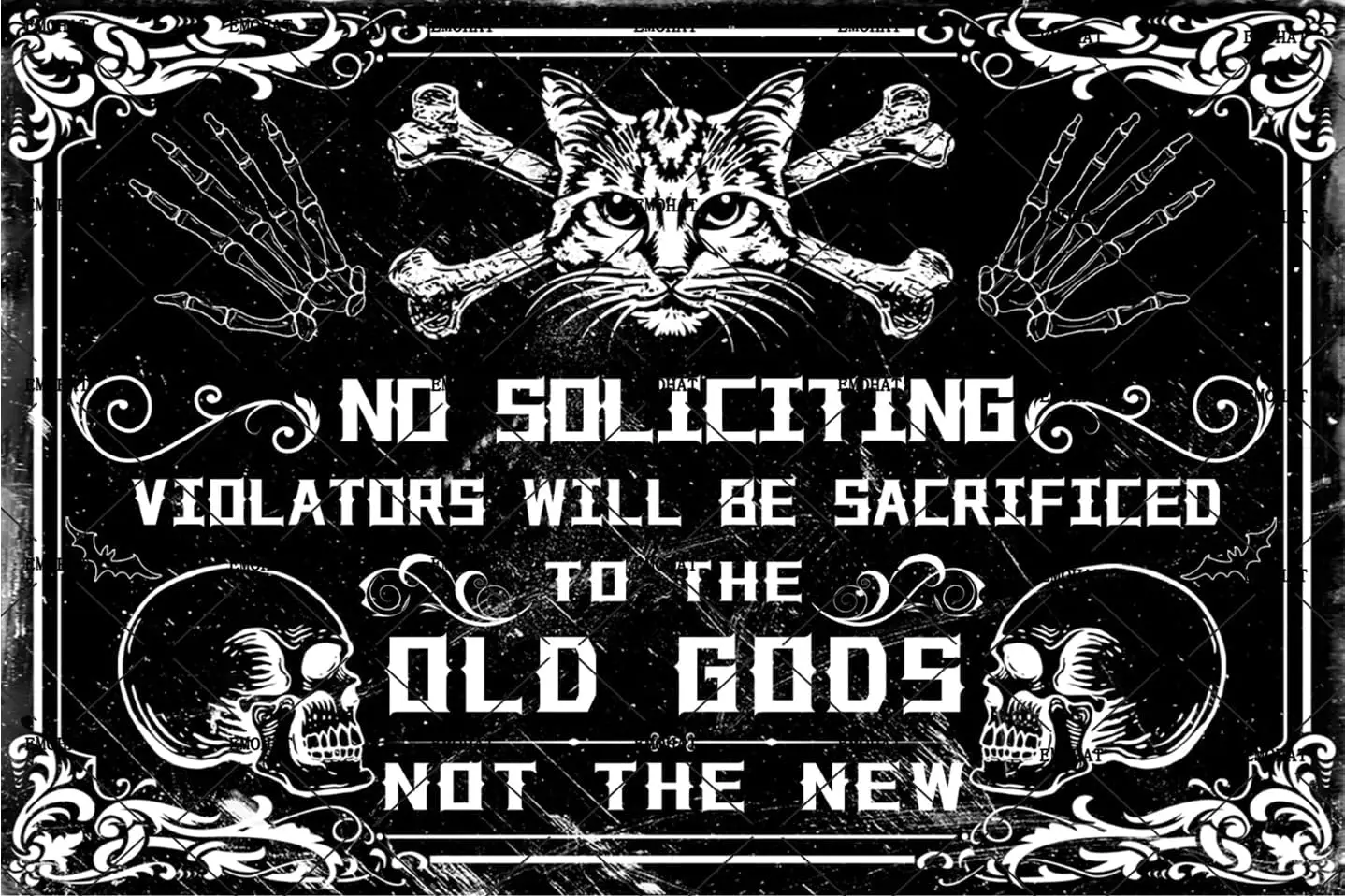 EMOHAT Metal Tin Sign No Soliciting Violators Will Be Sacrificed to The Old Gods Not New Witch Posters Home Cafe Bar G