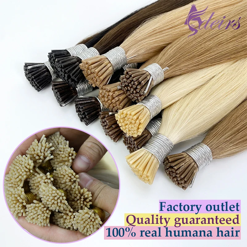 

ADEIRS High Quality Straight I Tip Hair Extensions Natural 100% Real Human Fusion Keratin Capsule Hair Extensions Thick End