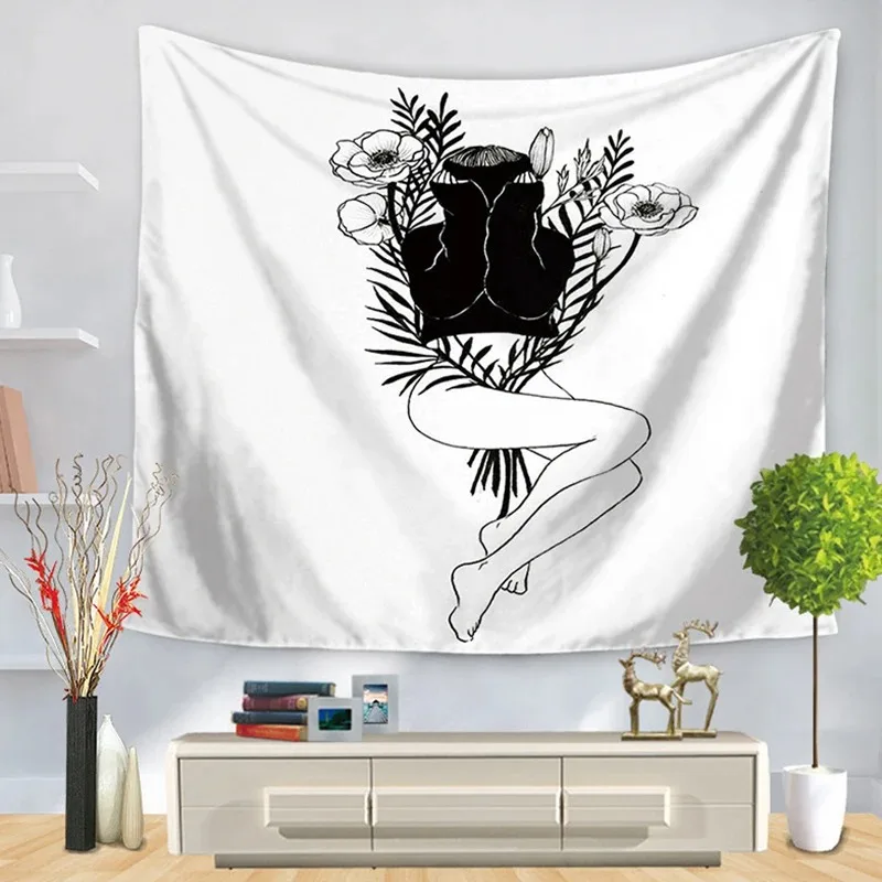 Office Living Room Tapestry Simple Black and White Hourglass Hanging Cloth Home Wall Decoration Tapestry