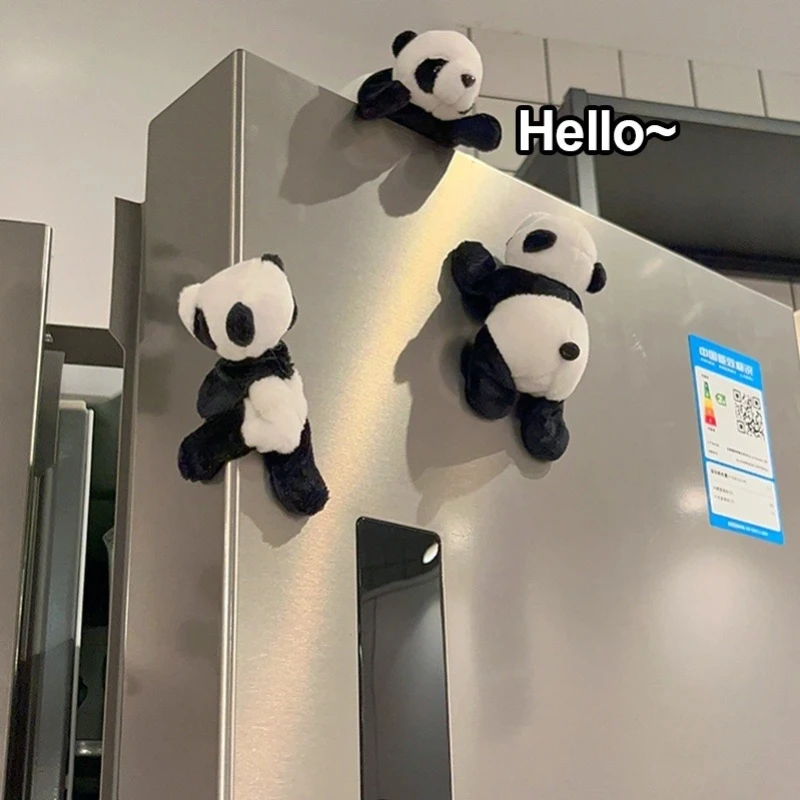 Creative Panda Plush Doll Magnet Refrigerator Sticker Magnet Attraction Cute Plush Doll Commemorative Gift