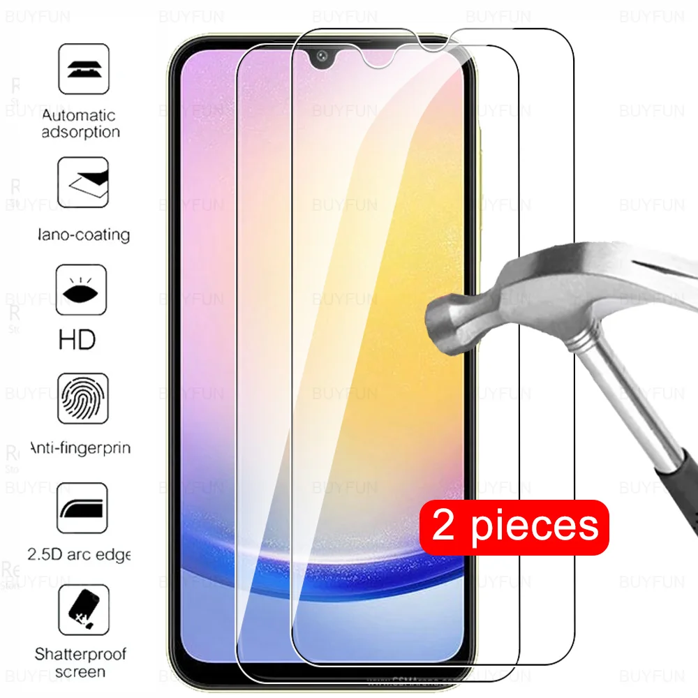 

2 Pcs Tempered Glass For Samsung Galaxy A25 5G Screen Protector For Samsung A55 A35 A15 A05s A05s 4G Clear Protective Film Cover