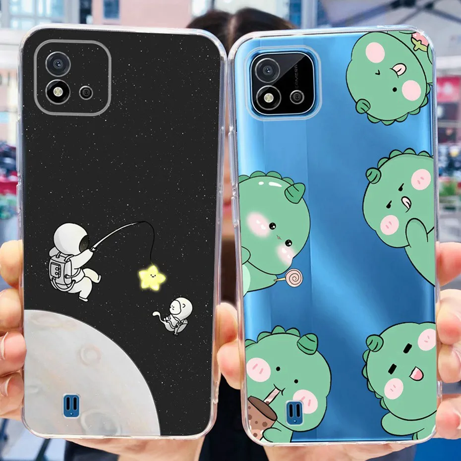 For Realme C11 (2021) RMX3231 / C11 2020 RMX2185 Cute Flower Cat Painted Case For RealmeC11 C 11 Soft Silicone TPU Phone Cases