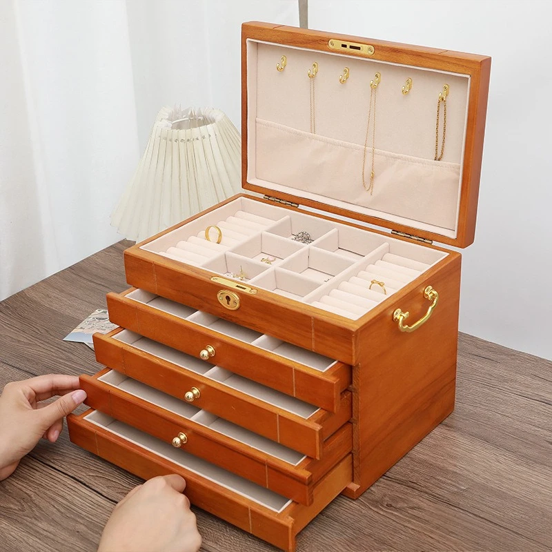 

Retro Jewelry Box Necklace Jewellery Storage Boxes Large Capacity Trinket Organizer Case Dressing Table Exquisite Jewelry Cases