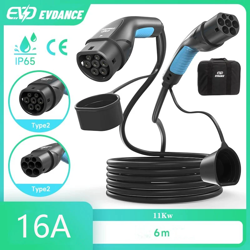 EVDANCE EV Chargers Extension Cable 16A 3 Phases Type2 to Type2 Car Fast Charging Accessories Compatible with IEC 62196 Ch