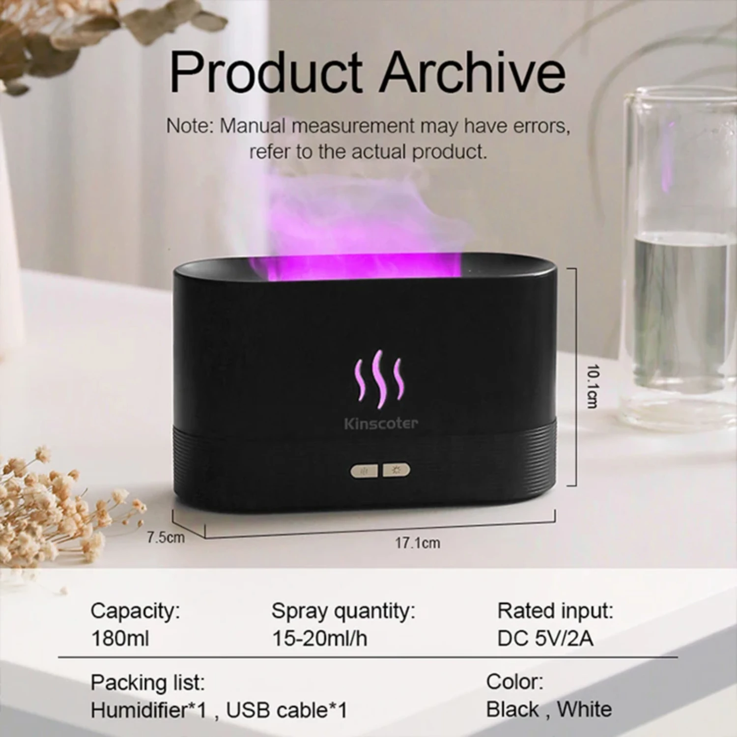 Ultrasonic Cool Mist Diffuser with LED Flame Lamp - Essential Oil Humidifier Fogger