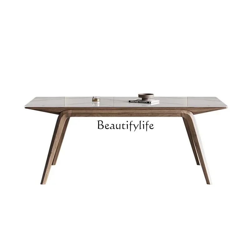 Italian light luxury rock slab dining table modern simple solid wood ash wood rectangular dining table