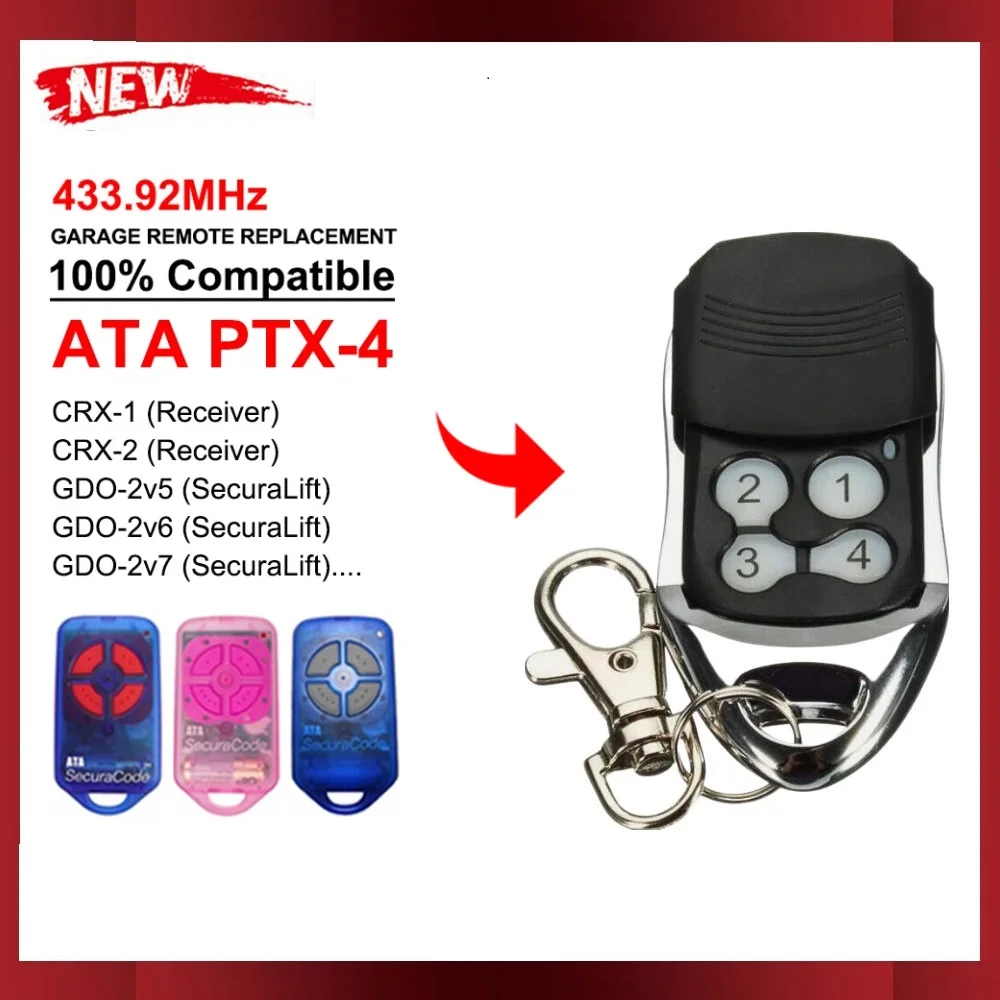 ATA PTX4 433.92MHz Remote Control Garage Door Opener 433MHz Rolling Code Compatible With ATA PTX-4 SecuraCode CRX-1 CRX-2 AM
