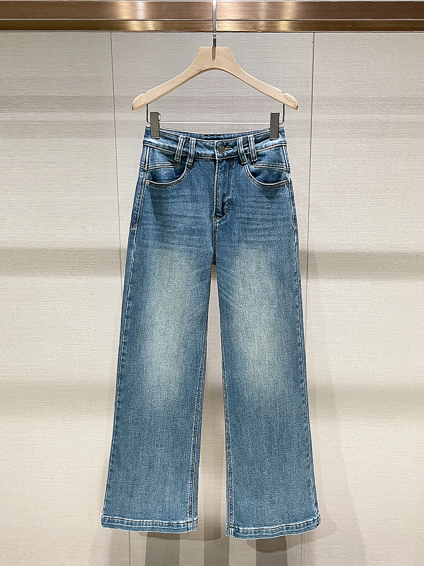 

Женские джинсы в стиле ретро, синие, из денима, с высокой талией, прямые, длиной в пол, теплые, повседневные, прямого кроя