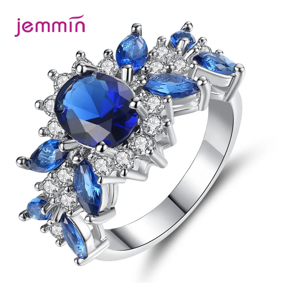 New Blue/Green Cubic Zirconia Rings For Women Bridal Fashion Fewelry Gift Shiny CZ Crystal Wedding Engagement Rings Wholesale