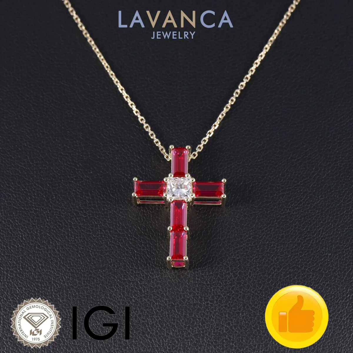 Lab Grown Ruby and Lab Diamond Necklace 9K/14K/18K Yellow Gold Lab Gemstone Necklace Classic Pendant Necklace Fine Jewelry