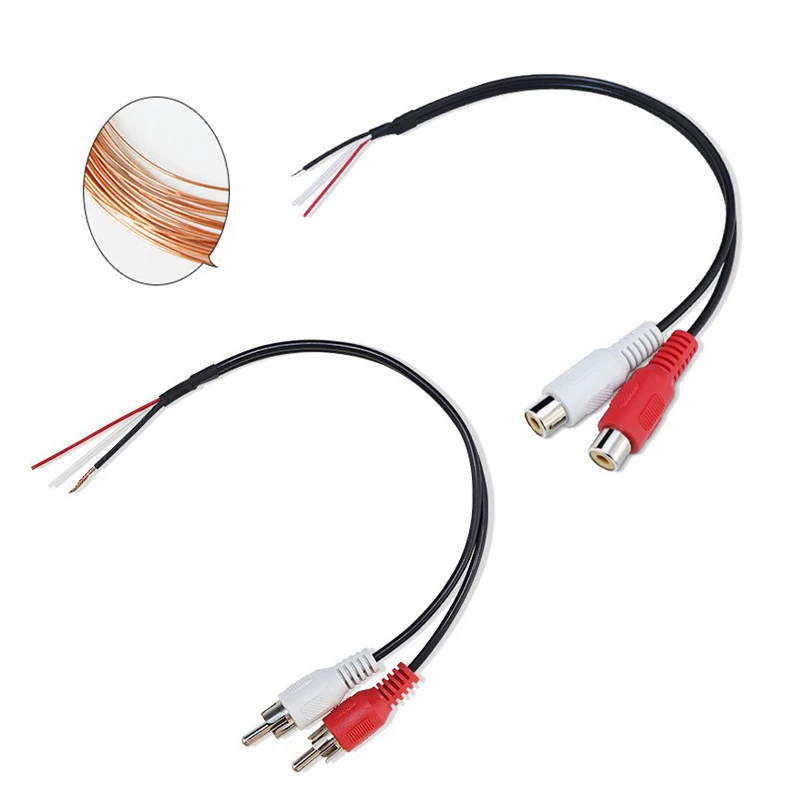 2 Way RCA Male Female Connector Extension Cable Shielded Wire Car Audio Red White Copper Wire 20cm Dual Head A7