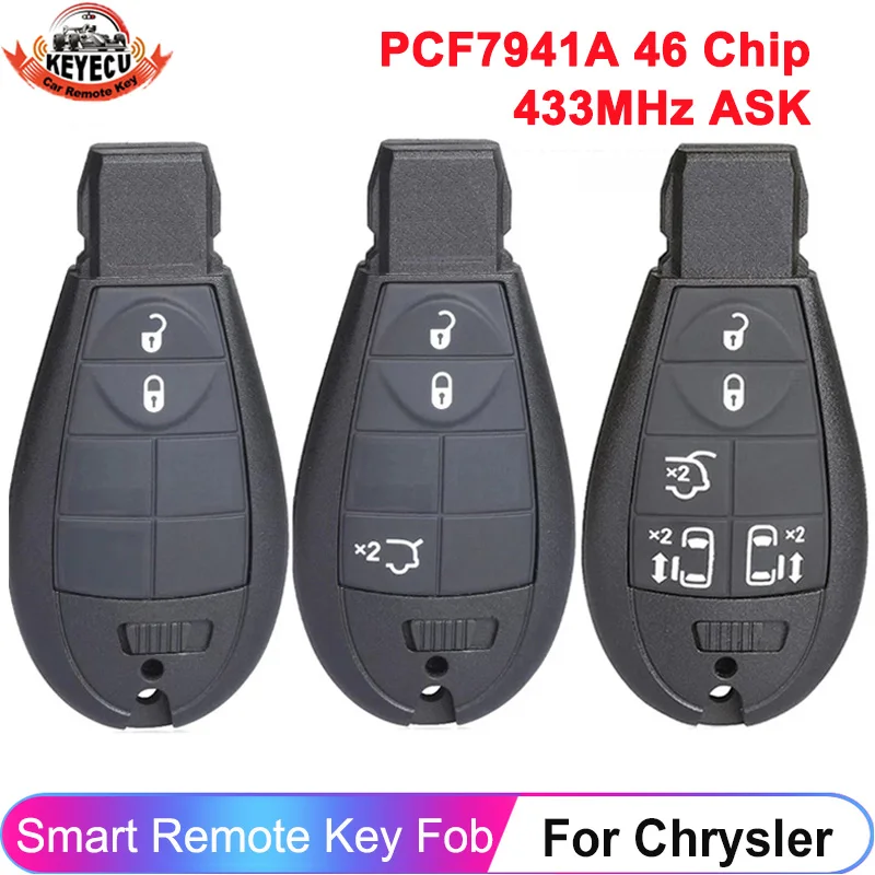 KEYECU 2/3/5 botones 433MHz ID46 Chip remoto Fobik llave de coche para Chrysler Grand Voyager 300C 2009 2010 2011 2012 2013 56046715 AD AD.