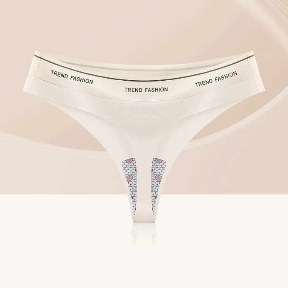 Elegant Cotton Crotch Sports Underpants Letter Thong Low Waist Ice Silk Panties Women Thong Traceless Panties Female Lingerie