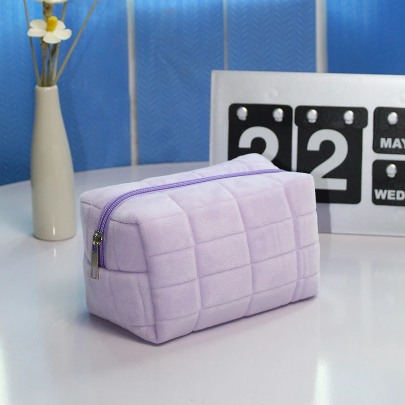 Fur Makeup Bag For Women Zipper Large Solid Color Cosmetic Bag Travel Make Up Toiletry Bag Washing Pouch Plush Pen Pouch