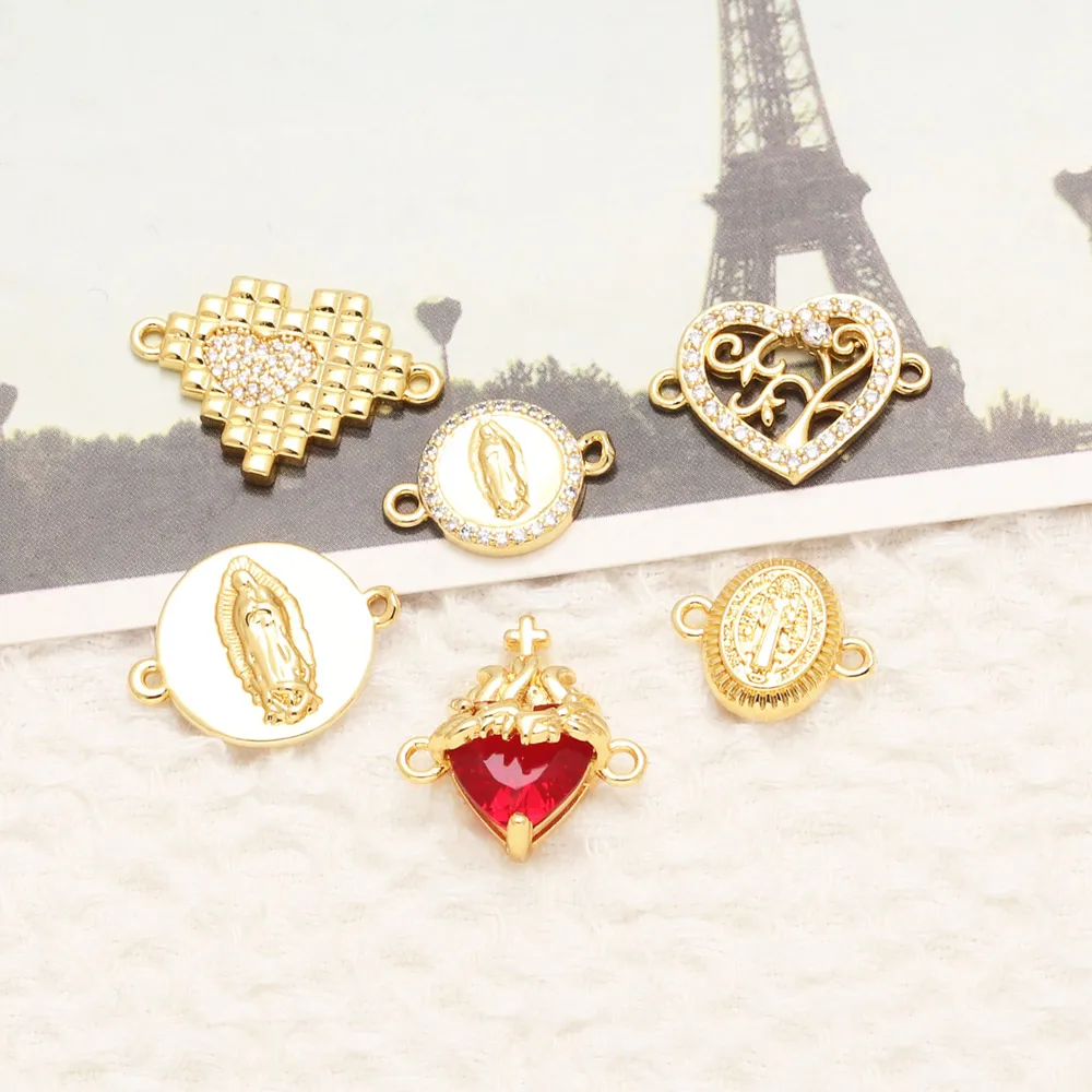 OCESRIO White Crystal Small Virgin Mary Charm for Bracelet Copper Heart Keychain Purse Charm Jewelry Making Supplies chma519
