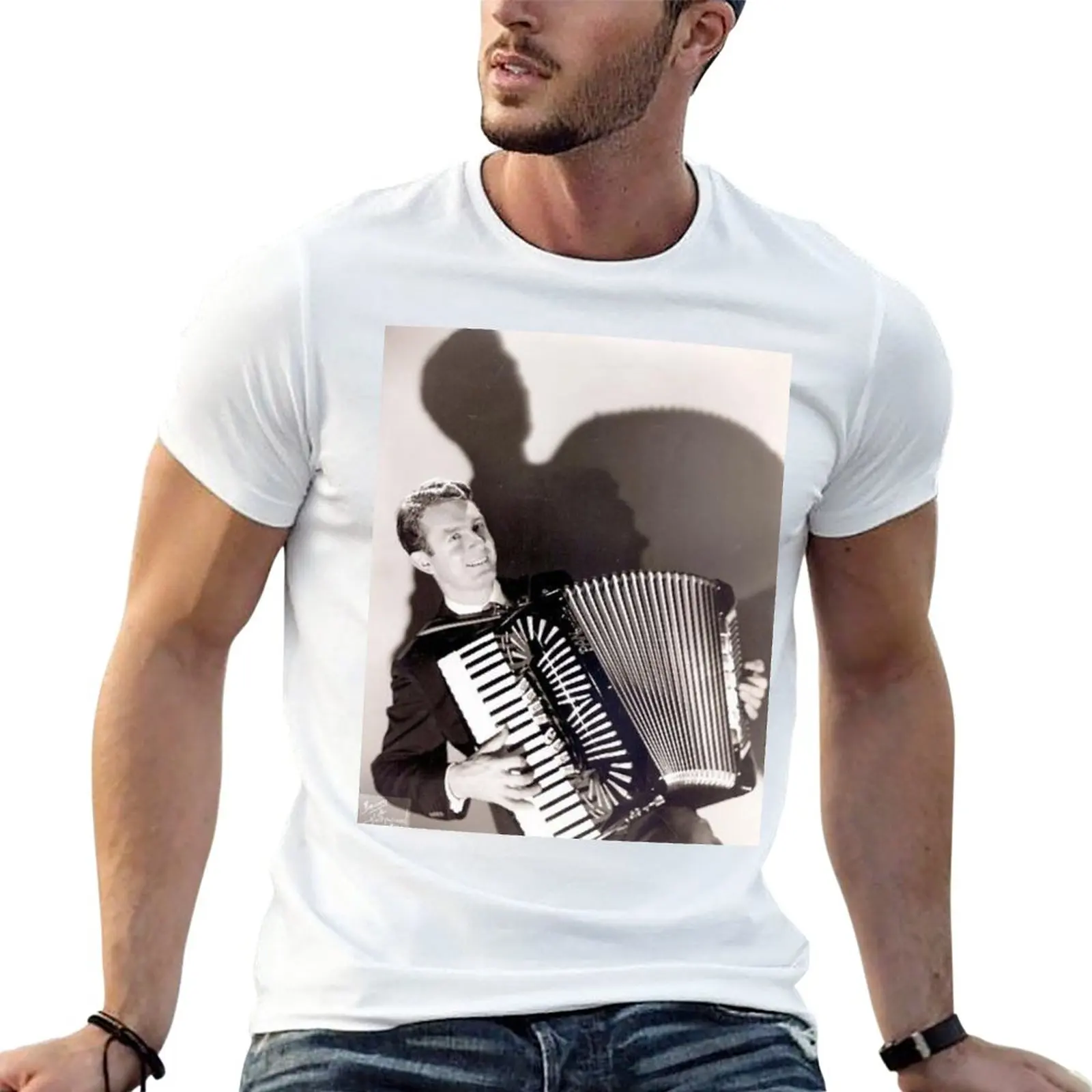 Myron Floren with accordion B&W photo T-Shirt animal prinfor boys vintage clothes oversized t shirt men