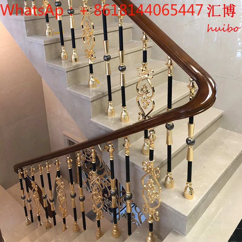 Villa stairs handrails light luxury aluminum art indoor household aluminum alloy new Chinese column fence solid wood guardrail