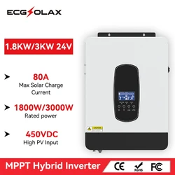 ECGSOLAX 1.8KW 3KW Hybrid Solar Inverter 12V 24V 230V With Max 80A MPPT Charge Controller PV Max 450VDC Pure Sine Wave Inverter