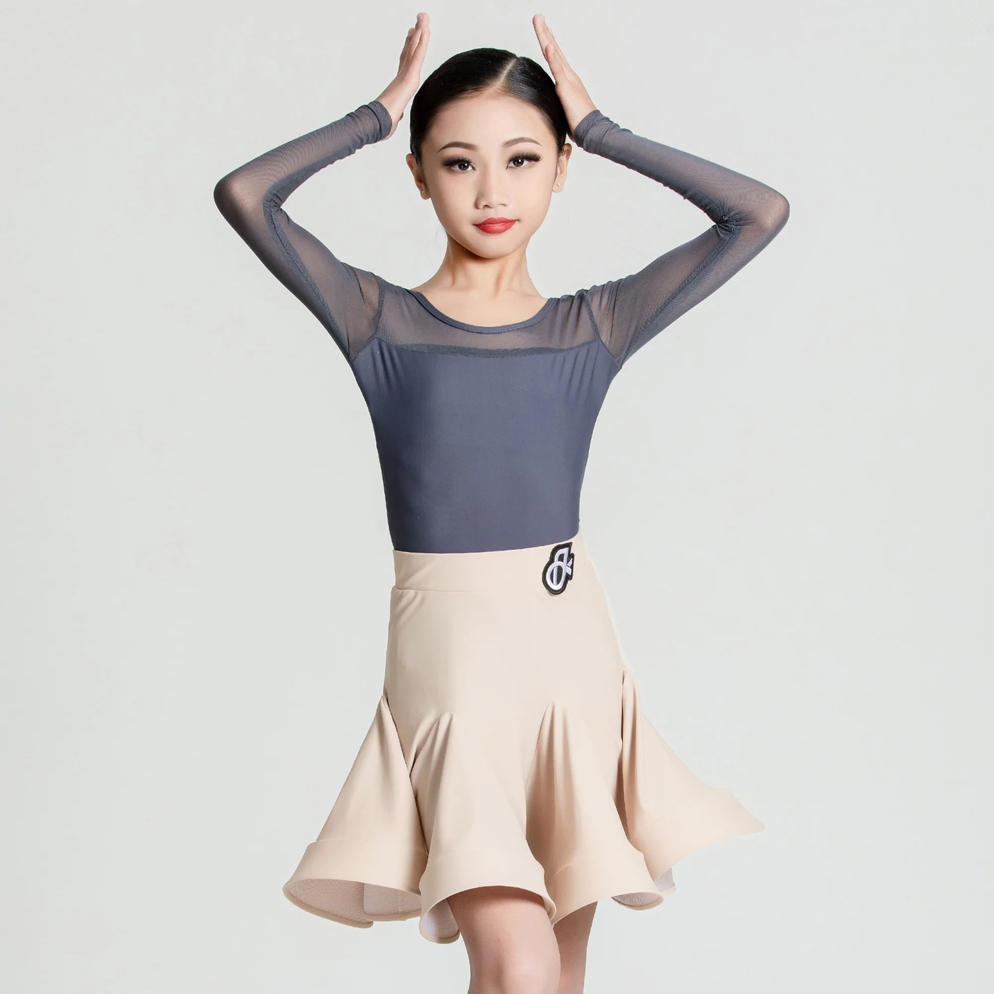 Vêtements de danse latine Chacha Rumba, Costumes de spectacle, haut en maille, jupe en arête de poisson, tenue d'entraînement, vêtements de scène DQL11582